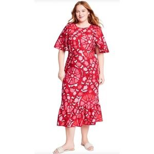 Rhode x Target Zinnia Floral Midi‎ Dress Red Bell Sleeve Size 20 NWT